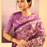 Classic Purple Tissue Embroidered Saree
