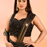 Bronze Metallic With Beaded Embroidered Blouse Draped Saree