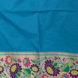 Light Green Gold Zari Butti Paithani Saree With Multi-Color Lotus Border