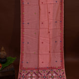Salmon Pink Woven Floral Butti Linen Silk Banarasi Saree With Patola Geometric Pallu