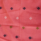 Salmon Pink Woven Floral Butti Linen Silk Banarasi Saree With Patola Geometric Pallu