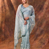 Pale Blue Floral Tissue Organza Saree