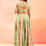 Green Floral Organza Choli Set