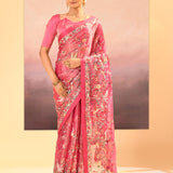 Rose Pink Tissue Embroidered Saree