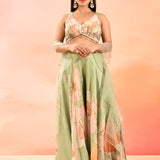 Green Floral Organza Choli Set
