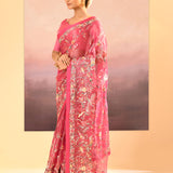 Rose Pink Tissue Embroidered Saree