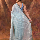 Pale Blue Floral Tissue Organza Saree
