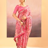 Rose Pink Tissue Embroidered Saree