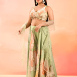 Green Floral Organza Choli Set