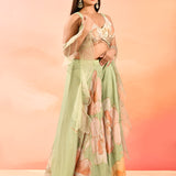 Green Floral Organza Choli Set