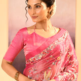Rose Pink Tissue Embroidered Saree