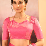 Rose Pink Tissue Embroidered Saree