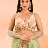 Green Floral Organza Choli Set