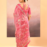Rose Pink Tissue Embroidered Saree