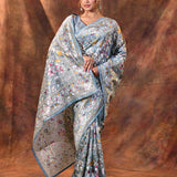 Mint Green Floral Embroidered Tissue Silk Saree