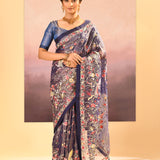 Dark Blue Tissue Embroidered Saree