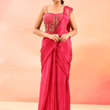 Blush Pink Embroidery Drape Saree