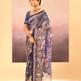 Dark Blue Tissue Embroidered Saree