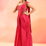 Blush Pink Embroidery Drape Saree