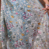 Mint Green Floral Embroidered Tissue Silk Saree