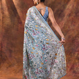 Mint Green Floral Embroidered Tissue Silk Saree