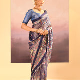 Dark Blue Tissue Embroidered Saree