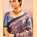 Dark Blue Tissue Embroidered Saree