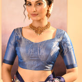 Dark Blue Tissue Embroidered Saree