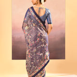 Dark Blue Tissue Embroidered Saree