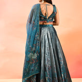 Teal Organza Tissue Lehenga With Multicolor Embroidered Blouse