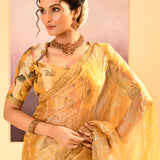 Golden Yellow Embroidered Tissue Saree