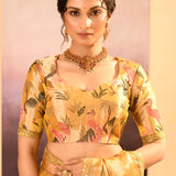 Golden Yellow Embroidered Tissue Saree