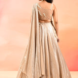 Pearl White Satin Drape Saree With Pearl Embellished Blouse