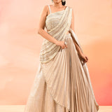 Pearl White Satin Drape Saree With Pearl Embellished Blouse