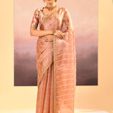 Pastel Beige Embroidered Tissue Saree