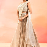 Pearl White Satin Drape Saree With Pearl Embellished Blouse