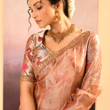 Pastel Beige Embroidered Tissue Saree