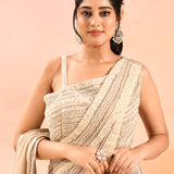 Pearl White Satin Drape Saree With Pearl Embellished Blouse