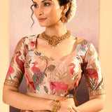 Pastel Beige Embroidered Tissue Saree