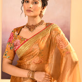 Jewel Gold Embroidered Metallic Tissue Saree