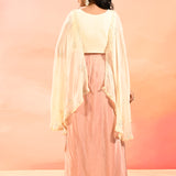 Soft Blush Floral Embroidered Organza Peplum Set