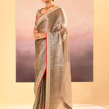 Earthy Dark Green Embroidered Metallic Tissue Saree