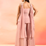 Dusty Pink Embroidered Peplum Set With Flared Pants