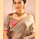 Earthy Dark Green Embroidered Metallic Tissue Saree