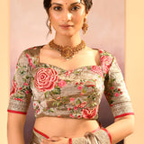 Earthy Dark Green Embroidered Metallic Tissue Saree