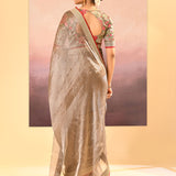 Earthy Dark Green Embroidered Metallic Tissue Saree