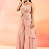 Dusty Pink Embroidered Peplum Set With Flared Pants