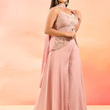 Dusty Pink Embroidered Peplum Set With Flared Pants