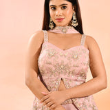 Dusty Pink Embroidered Peplum Set With Flared Pants