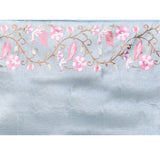 Bright Blue Floral Embroidered Tissue Silk Saree